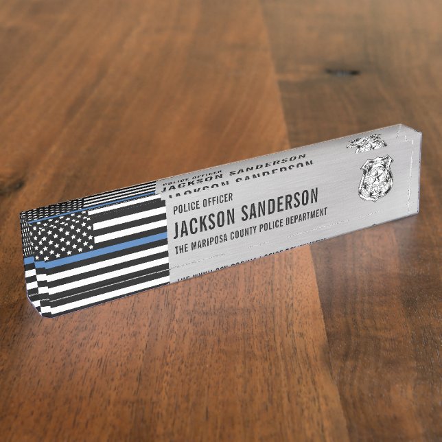 Custom Police Officer Department Thin Blue Line Nameplate (Side)