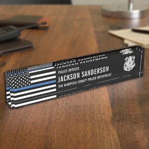 Custom Police Officer Department Thin Blue Line Nameplate