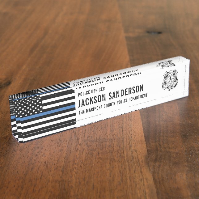Custom Police Officer Department Thin Blue Line Nameplate (Side)