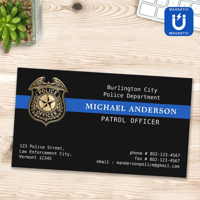 Custom Police Officer Dept Law Enforcement Logo  Magnetic Business Card (Creator Uploaded)