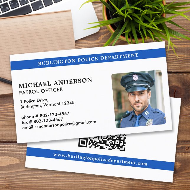 Custom Police Officer Modern Photo Law Enforcement Business Card (Creator Uploaded)