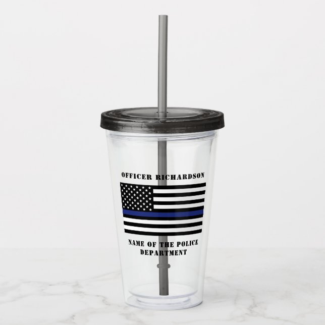 Custom Police Officer Thin Blue Line Police Acrylic Tumbler (Front)
