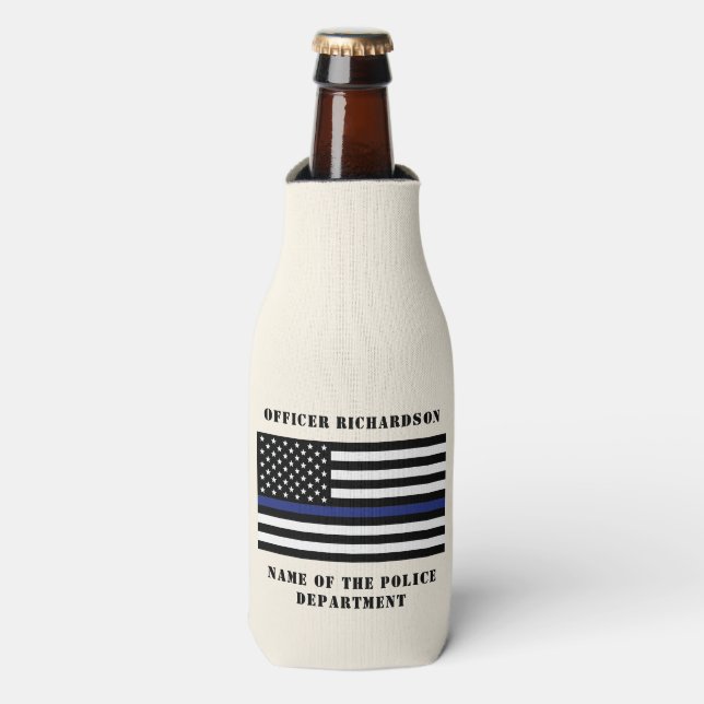 Custom Police Officer Thin Blue Line Police Bottle Cooler (Bottle Front)