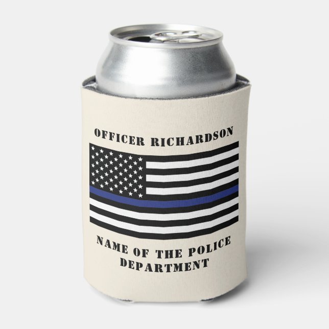 Custom Police Officer Thin Blue Line Police Can Cooler (Can Front)