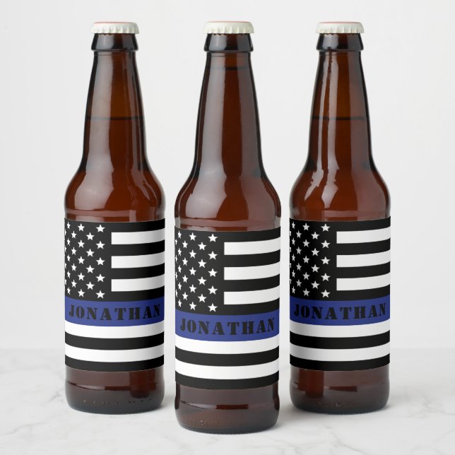Custom Police Officer Thin Blue Line Police Dept. Beer Bottle Label (Bottles)