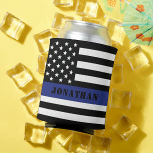 Custom Police Officer Thin Blue Line Police Dept. Can Cooler