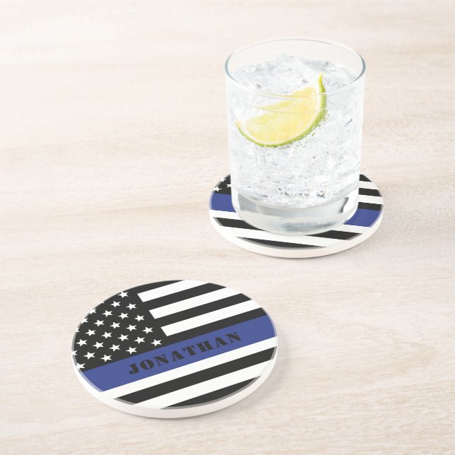 Custom Police Officer Thin Blue Line Police Dept. Coaster (Side)