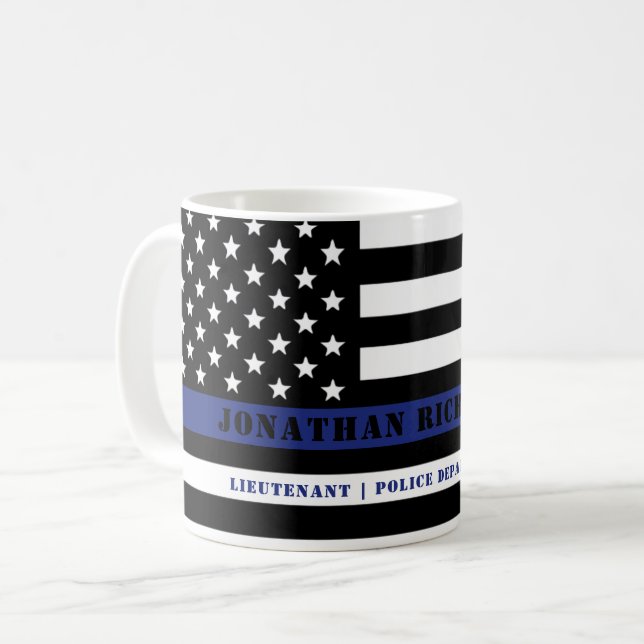 Custom Police Officer Thin Blue Line Police Dept Coffee Mug (Front Left)