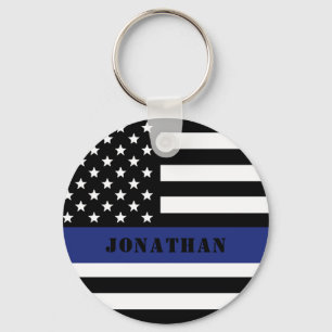 Custom Police Officer Thin Blue Line Police Dept. Key Ring