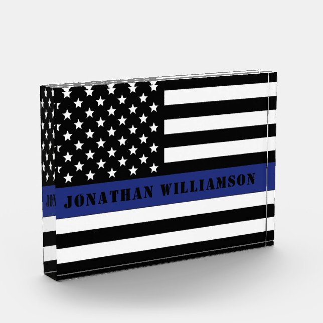 Custom Police Officer Thin Blue Line Police Dept. Photo Block (Left)