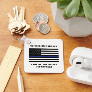 Custom Police Officer Thin Blue Line Police Key Ring