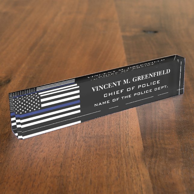 Custom Police Officer Thin Blue Line Police Nameplate (Side)