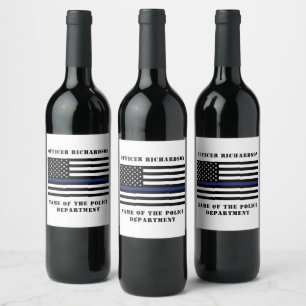 Custom Police Officer Thin Blue Line Police Wine Label