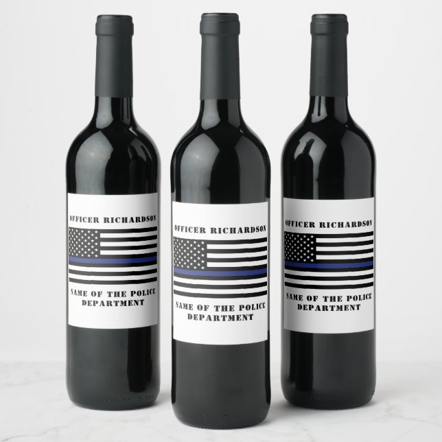 Custom Police Officer Thin Blue Line Police Wine Label (Bottles)