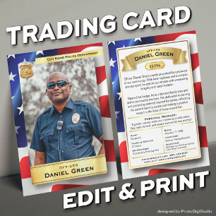 Custom Police Officer Trading Cards US Flag Silver
