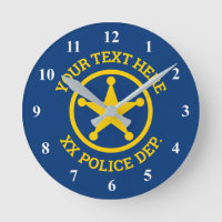 Custom police star badge wall clock with numbers
