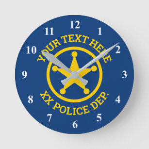 Custom police star badge wall clock with numbers