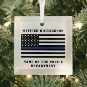 Custom Police Thin Blue Line Law Enforcement Glass Tree Decoration