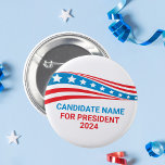 Custom Political Campaign American Flag Template 6 Cm Round Badge<br><div class="desc">Customise your own political campaign button by adding your own name or another politician under these stars and stripes in red,  white,  and blue. Add a custom name for American president in 2024 or another political office in the USA.</div>