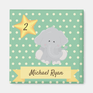 Custom Polka Dot Elephant with Name and Age Magnet