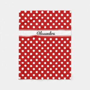 Custom Polka Dot Red White Background Fleece Blanket