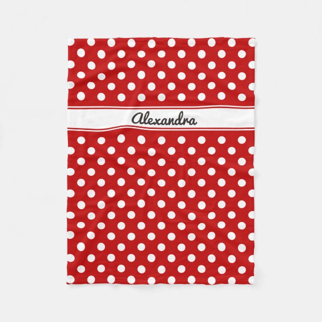 Custom Polka Dot Red White Background Fleece Blanket (Front)