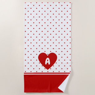 Custom Polka Dot Red White Background Monogram Beach Towel