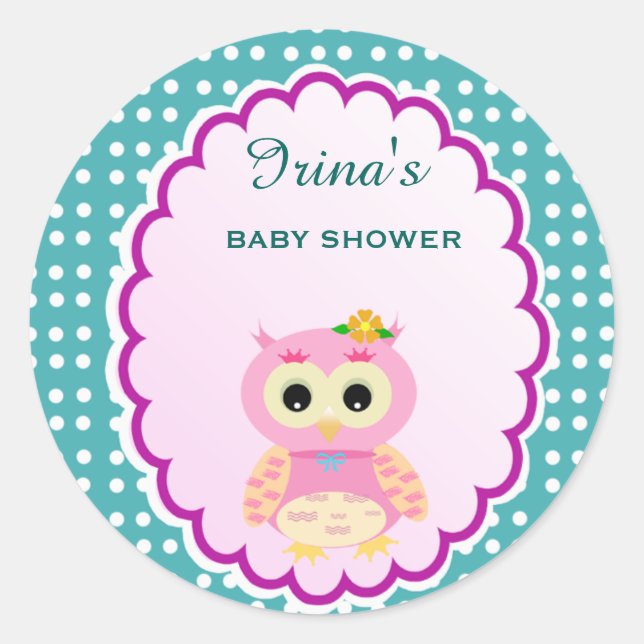 Custom Polkadot Owl Baby Shower Favour Sticker Tag (Front)