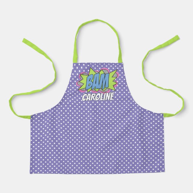 Custom Polkadots Comic Book Pop Art Style BAM! Apron (Front)