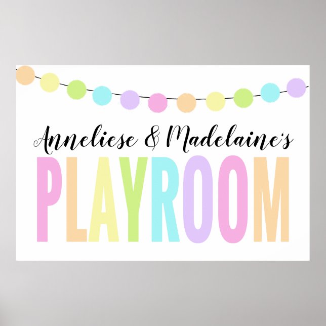 Custom Pom Pom Pastel Rainbow Playroom Poster (Front)