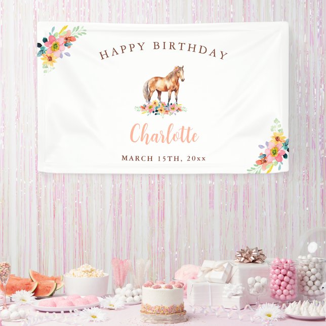 Custom Pony Birthday Cute Horse Floral Banner (Creator Uploaded)
