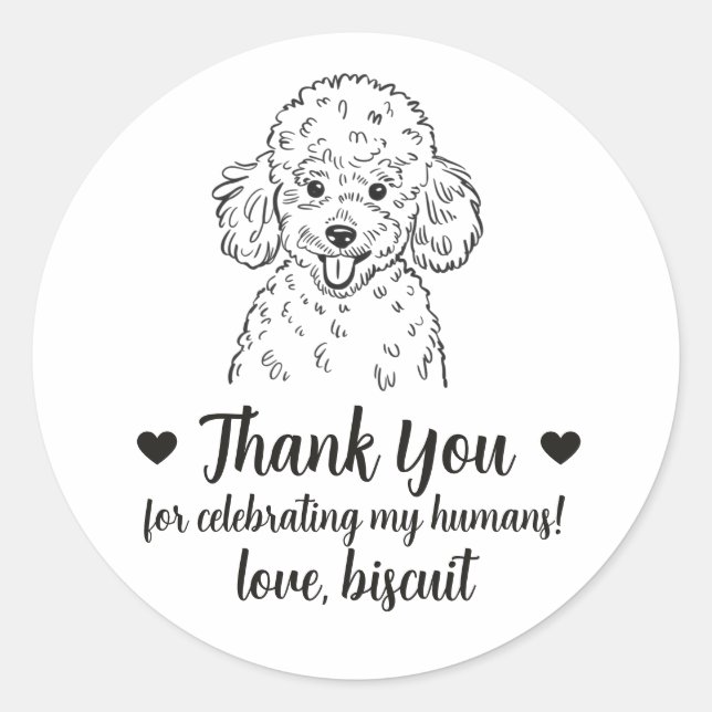 Custom Poodle Dog Wedding Favour Stickers (Front)