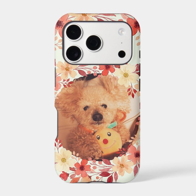 Custom Poodle Photo & Red Floral Wreath Case (Back)