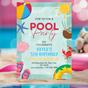 Custom Pool Party Birthday Summer Girls Birthday Invitation