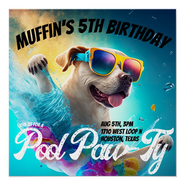 Custom Pool Paw-Ty Dog Party Signs & Banners (Front)
