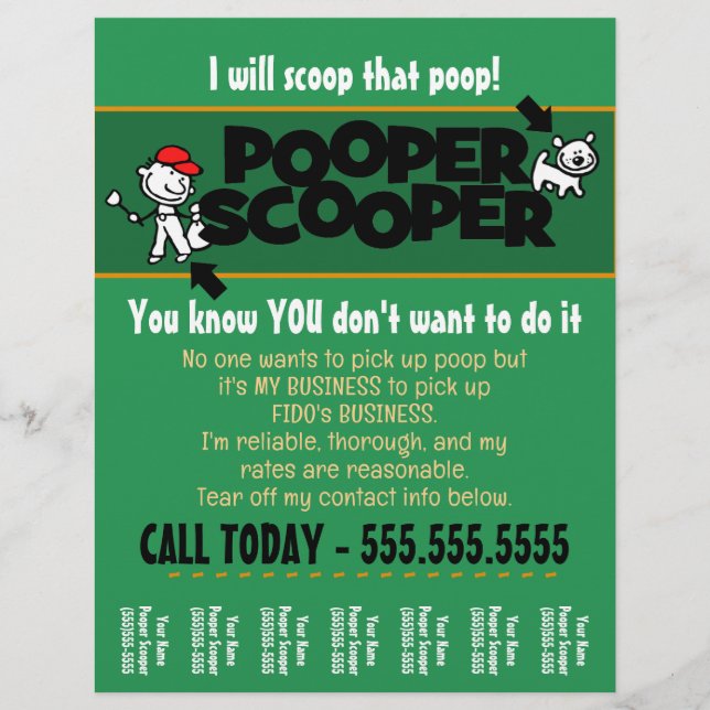 CUSTOM Pooper Scooper business tear sheet flyer (Front)