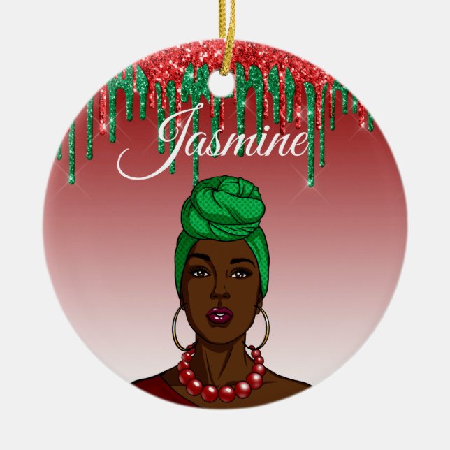 Custom Pop Art Girl  Personalised African American Ceramic Ornament (Front)