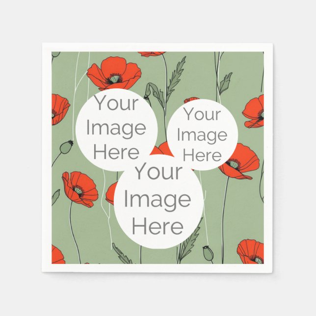 Custom Poppy Flower Napkin – 3 Photo Template (Front)