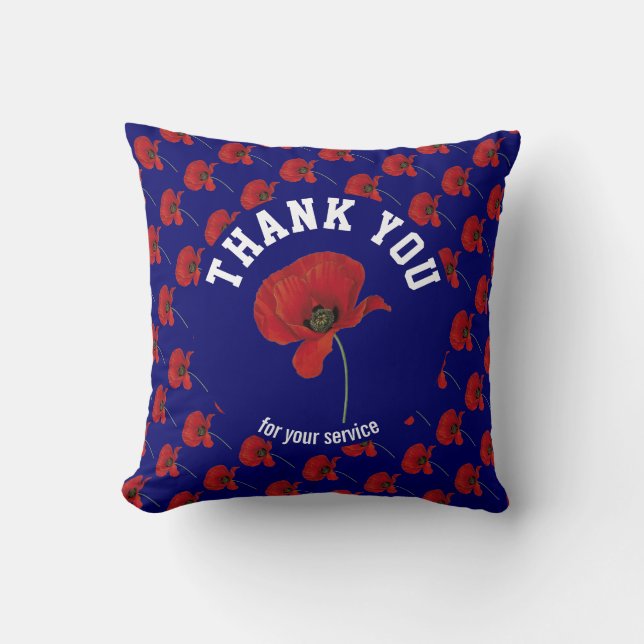 Custom Poppy Thank You Veterans Cushion (Front)