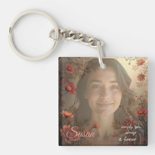 Custom Portrait for Her – Personalized Photo Gift Key Ring (Front)
