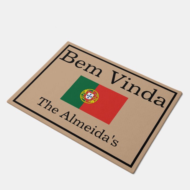 Custom Portuguese Flag Family Name Door Mat (Angled)