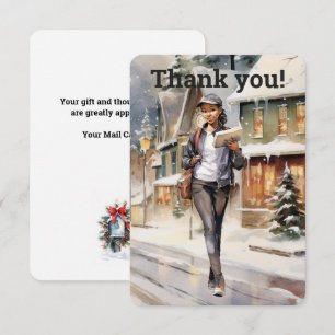 Custom Postal Woman Letter Carrier Christmas Thank You Card