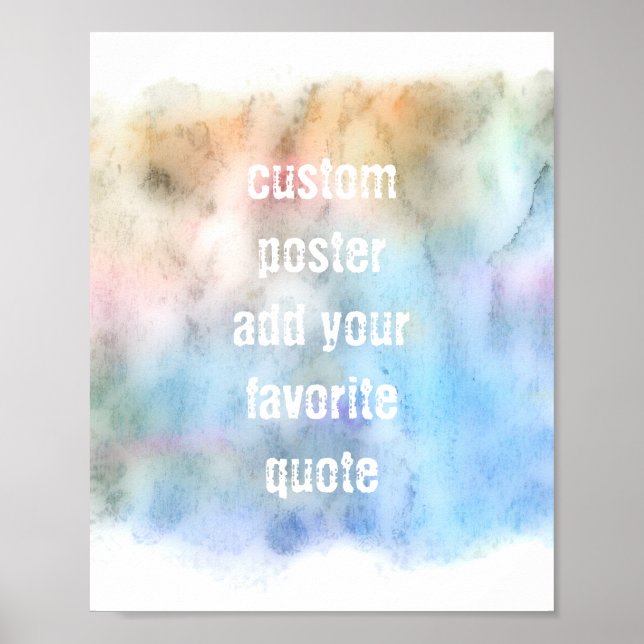 custom poster add your own quote blue watercolor (Front)