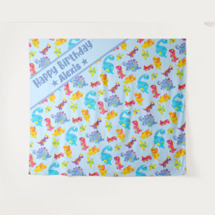 Custom Powder Blue Cute Dinosaurs Theme Birthday Tapestry