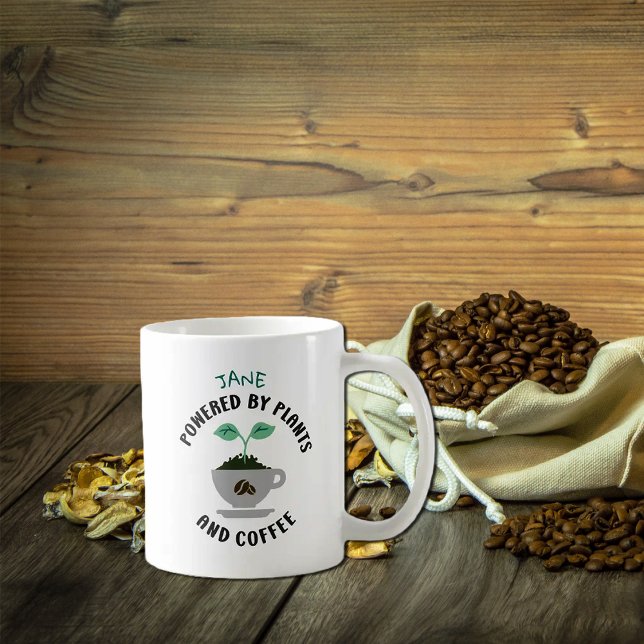 Custom Powered by Plants and Coffee, Vegan  Coffee Mug (Creator Uploaded)
