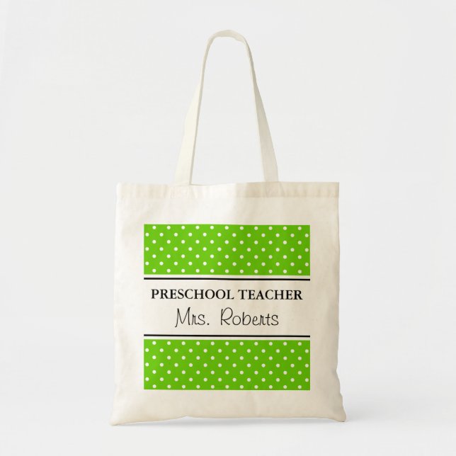 Custom pre school teacher tote bag | Apple green (Front)