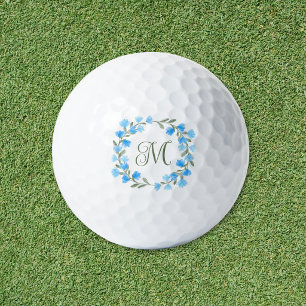 Custom Preppy Blue Floral Monogram Golf Balls