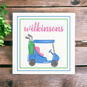 Custom Preppy Blue Golf Cart Cocktail Party Napkin