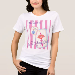 Custom Preppy Mahjong Pink Stripes Game Night Tri-Blend Shirt