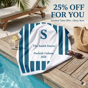 Custom Preppy Navy Striped Monogram Poolside Caban Bath Towel Set